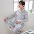 Men Spring and Autumn Cotton Long Sleeve Casual Breathable Home Wear Set Pajamas 8853 red XXXL