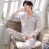 Men Spring and Autumn Cotton Long Sleeve Casual Breathable Home Wear Set Pajamas 8851 blue XL
