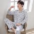 Men Spring and Autumn Cotton Long Sleeve Casual Breathable Home Wear Set Pajamas 8851 blue XL