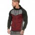 Men Stitch color Sweater Fitness Long Sleeve Casual Hooded Hoodie Outdoor Sports Jacket  Red wine XXL