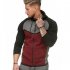 Men Stitch color Sweater Fitness Long Sleeve Casual Hooded Hoodie Outdoor Sports Jacket  Red wine XL