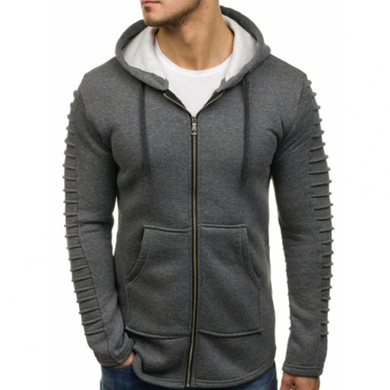 Men Strip Sweater Long Sleeve Casual Hooded Hoodie Outdoor Sports Jacket  gray_XL