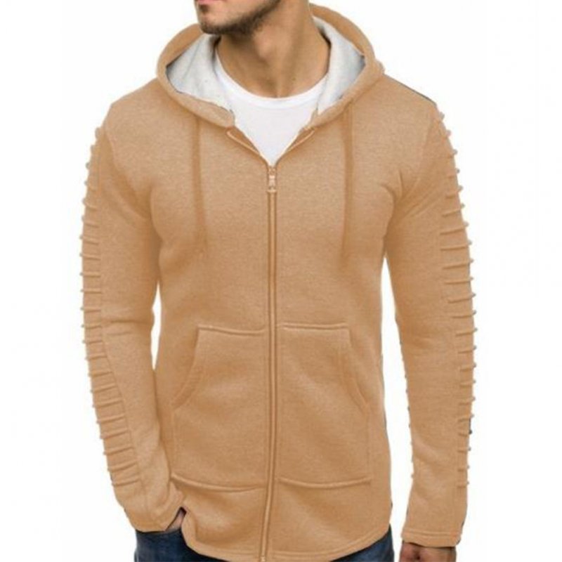 Men Strip Sweater Long Sleeve Casual Hooded Hoodie Outdoor Sports Jacket  Khaki_M