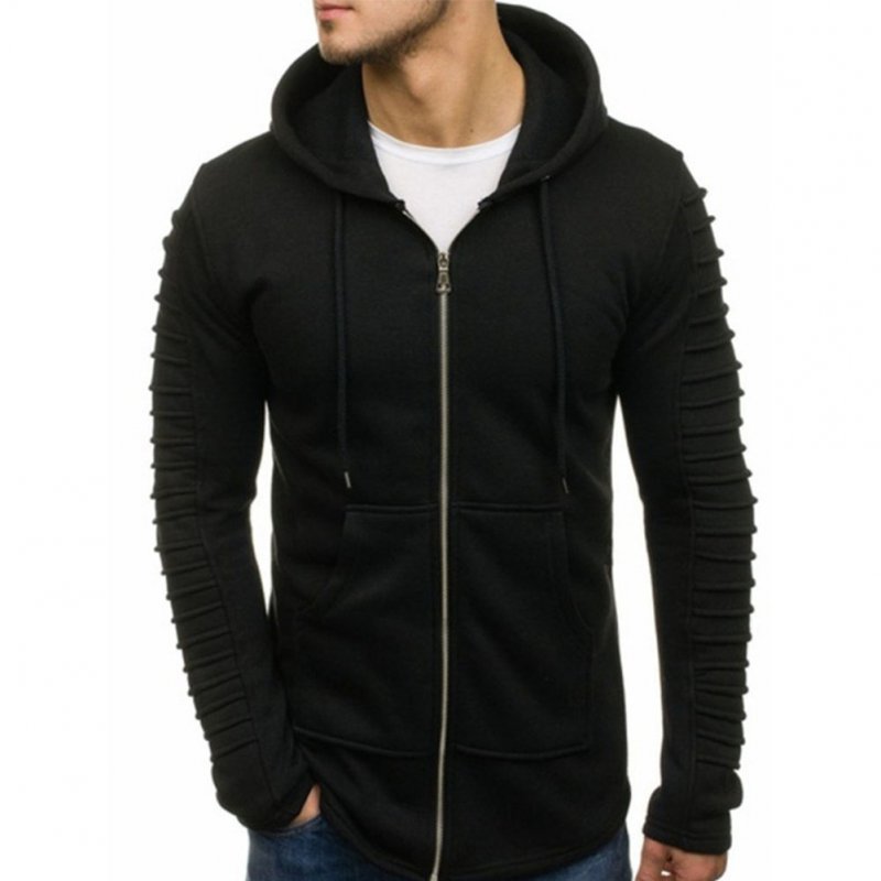 Men Strip Sweater Long Sleeve Casual Hooded Hoodie Outdoor Sports Jacket  black_L