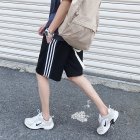 Men Striped Casual Shorts With Pockets Summer Loose Sports Beach Shorts Workout Running Gym Training Shorts black_L