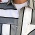 Men Striped Pattern Long Sleeve Loose Casual Shirt grey M
