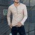 Men Stylish Long Sleeve Slim T Shirt Simple Solid Color Button Tops Base Shirt Khaki XXL