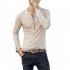 Men Stylish Long Sleeve Slim T Shirt Simple Solid Color Button Tops Base Shirt Khaki XXL