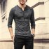 Men Stylish Long Sleeve Slim T Shirt Simple Solid Color Button Tops Base Shirt gray M