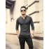 Men Stylish Long Sleeve Slim T Shirt Simple Solid Color Button Tops Base Shirt gray M