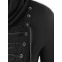 Men Stylish Slim Thermal High Collar Long Sleeve Knitwear Braided Rope Decoration Sweater Tops Stretch Shirt black L