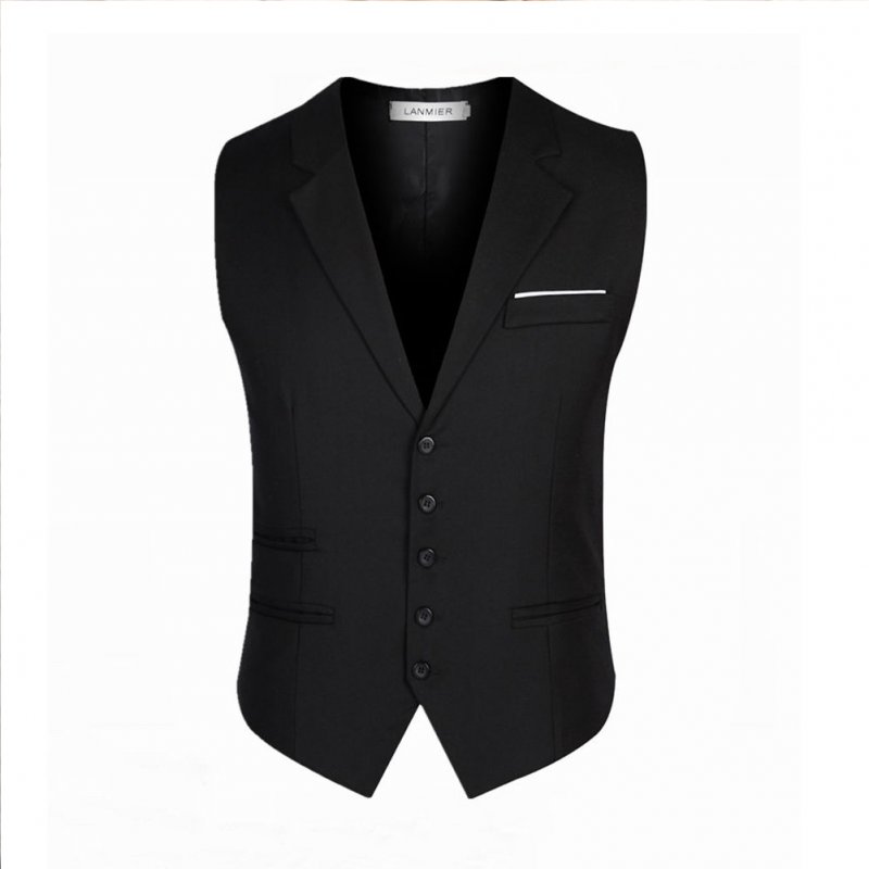 Men Stylish Suit Collar Slim Sleeveless Waistcoat black_M