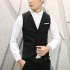 Men Stylish Suit Collar Slim Sleeveless Waistcoat black M