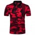 Men Summer Camouflage Color Slim Short Sleeve Lapel Shirt Top red L