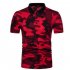 Men Summer Camouflage Color Slim Short Sleeve Lapel Shirt Top red L
