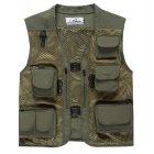 Men Summer Casual Camo Vest Multi pocket Breathable Mesh Hiking Hunting Vest Professional Photography Jacket Army Green L
