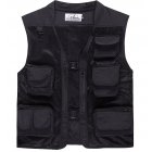 Men Summer Casual Camo Vest Multi pocket Breathable Mesh Hiking Hunting Vest Professional Photography Jacket black L