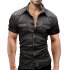 Men Summer Casual Denim Short Sleeves Front Buttons Shirt Dark blue L