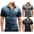 Men Summer Casual Denim Short Sleeves Front Buttons Shirt Dark blue 2XL