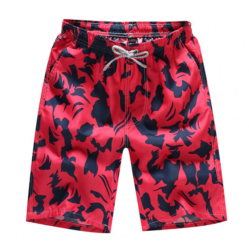 Men Summer Casual Drawstring Seaside Surfing Printing Quick Dry Shorts Red male_L