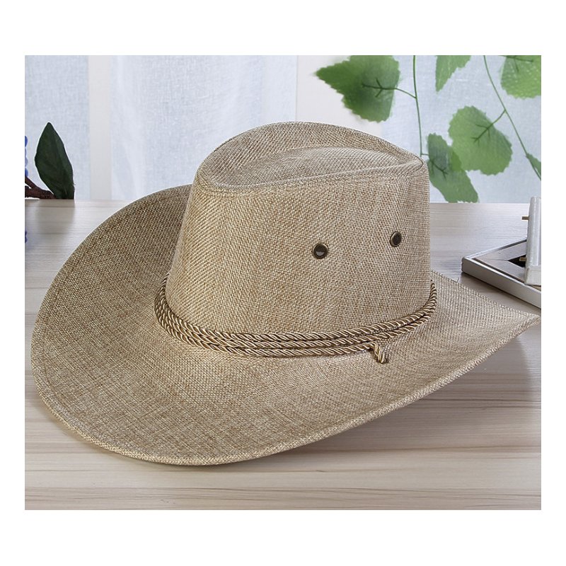 Men Summer Cool Western Cowboy Hat Outdoor Wide Brim Hat   cream-coloured