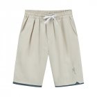 Men Summer Drawstring Shorts Fashion Solid Color Embroidered Large Size Casual Sports Straight Short Pants Khaki M