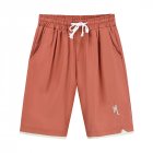 Men Summer Drawstring Shorts Fashion Solid Color Embroidered Large Size Casual Sports Straight Short Pants Orange L