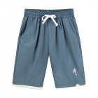 Men Summer Drawstring Shorts Fashion Solid Color Embroidered Large Size Casual Sports Straight Short Pants blue M