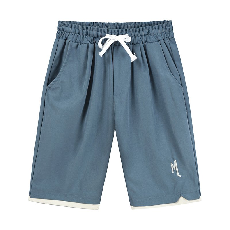 Men Summer Drawstring Shorts Fashion Solid Color Embroidered Large Size Casual Sports Straight Short Pants blue 4XL