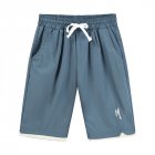 Men Summer Drawstring Shorts Fashion Solid Color Embroidered Large Size Casual Sports Straight Short Pants blue XXL