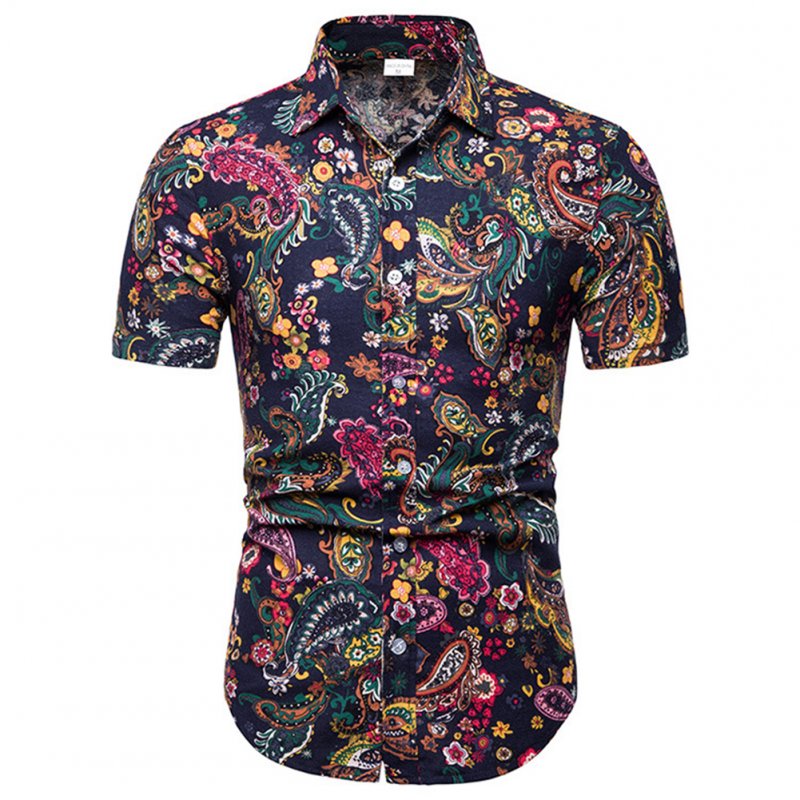 Men Summer Fashion Shirts Short Sleeve Pattern Printing Slim Tops Color_XXL