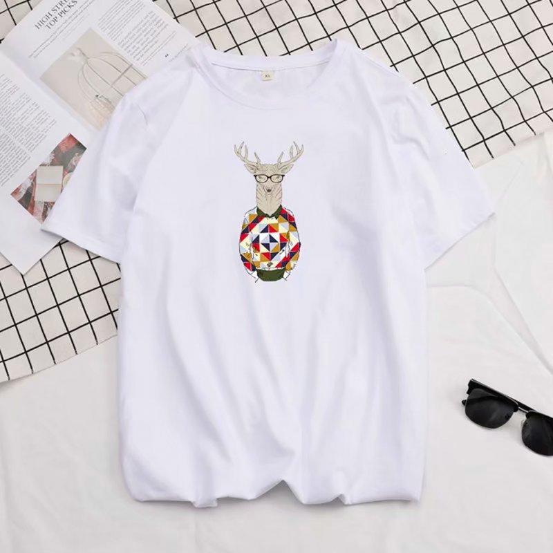 Men Summer Fashion Short-sleeved T-shirt Round Neckline Loose Printed Cotton Bottoming Top 632 white_4XL