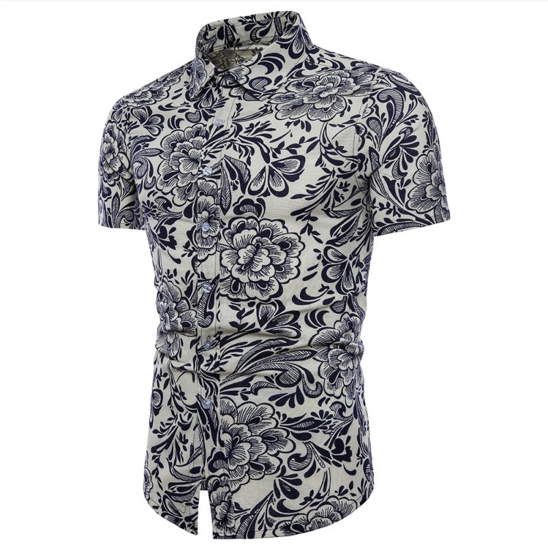Men Summer Fashion Short Sleeve Large Size Printed Casual Shirt  TC08_L