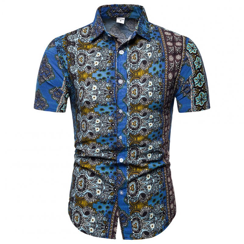 Men Summer Fashion Short Sleeve Breathable Casual Slim Shirt Tops blue_3XL