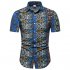 Men Summer Fashion Short Sleeve Breathable Casual Slim Shirt Tops blue 3XL
