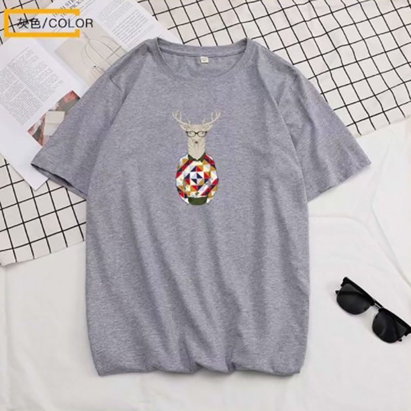Men Summer Fashion Short-sleeved T-shirt Round Neckline Loose Printed Cotton Bottoming Top 632 gray_4XL