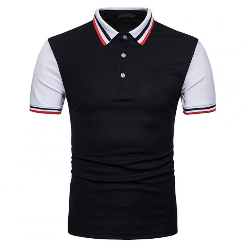 Men Summer Fashion Threaded Collar Short Sleeve POLO Shirt Tops black_M