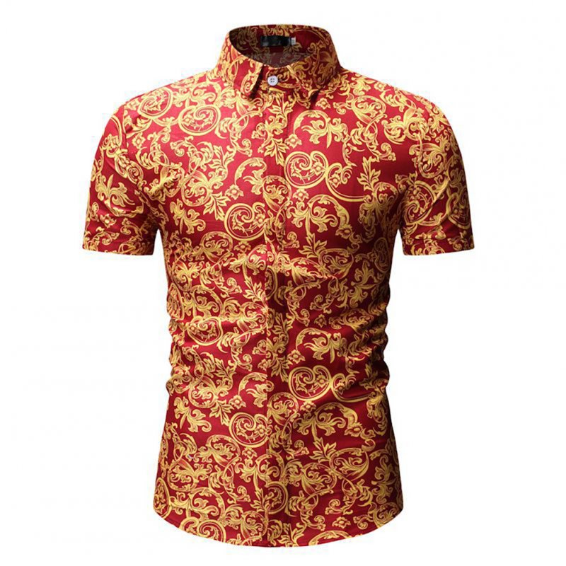 Men Summer Hawaii Digital Printing Short Sleeve T-shirt red_M