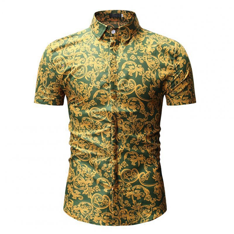 Men Summer Hawaii Digital Printing Short Sleeve T-shirt green_2XL
