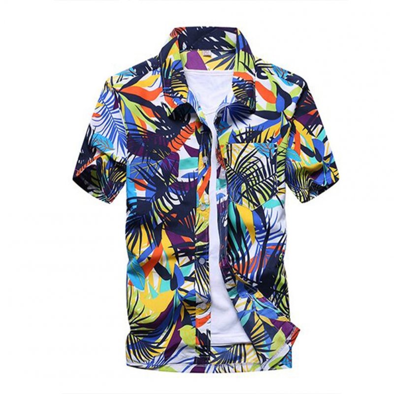 Men Summer Hawaii Quick Dry Printing Short Sleeve Loose Beach Shirt Light green_XL
