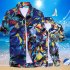 Men Summer Hawaii Quick Dry Printing Short Sleeve Loose Beach Shirt Light green XL