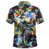Men Summer Hawaii Quick Dry Printing Short Sleeve Loose Beach Shirt blue XXL