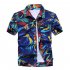 Men Summer Hawaii Quick Dry Printing Short Sleeve Loose Beach Shirt blue XXL