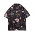 Men Summer Lapel Shirt Trendy Short Sleeves Retro Hawaiian Cardigan Tops Casual Loose T shirt 1324  Apricot M