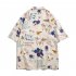 Men Summer Lapel Shirt Trendy Short Sleeves Retro Hawaiian Cardigan Tops Casual Loose T shirt 1324  Apricot M