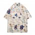 Men Summer Lapel Shirt Trendy Short Sleeves Retro Hawaiian Cardigan Tops Casual Loose T shirt 1324  Apricot M