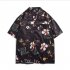 Men Summer Lapel Shirt Trendy Short Sleeves Retro Hawaiian Cardigan Tops Casual Loose T shirt 1324  Apricot M
