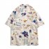 Men Summer Lapel Shirt Trendy Short Sleeves Retro Hawaiian Cardigan Tops Casual Loose T shirt 1324  Apricot M