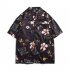 Men Summer Lapel Shirt Trendy Short Sleeves Retro Hawaiian Cardigan Tops Casual Loose T shirt 1324  black XXL