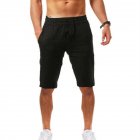 Men Summer Linen Cotton Sports Shorts Breathable Casual Loose Solid Color Straight Pants black L